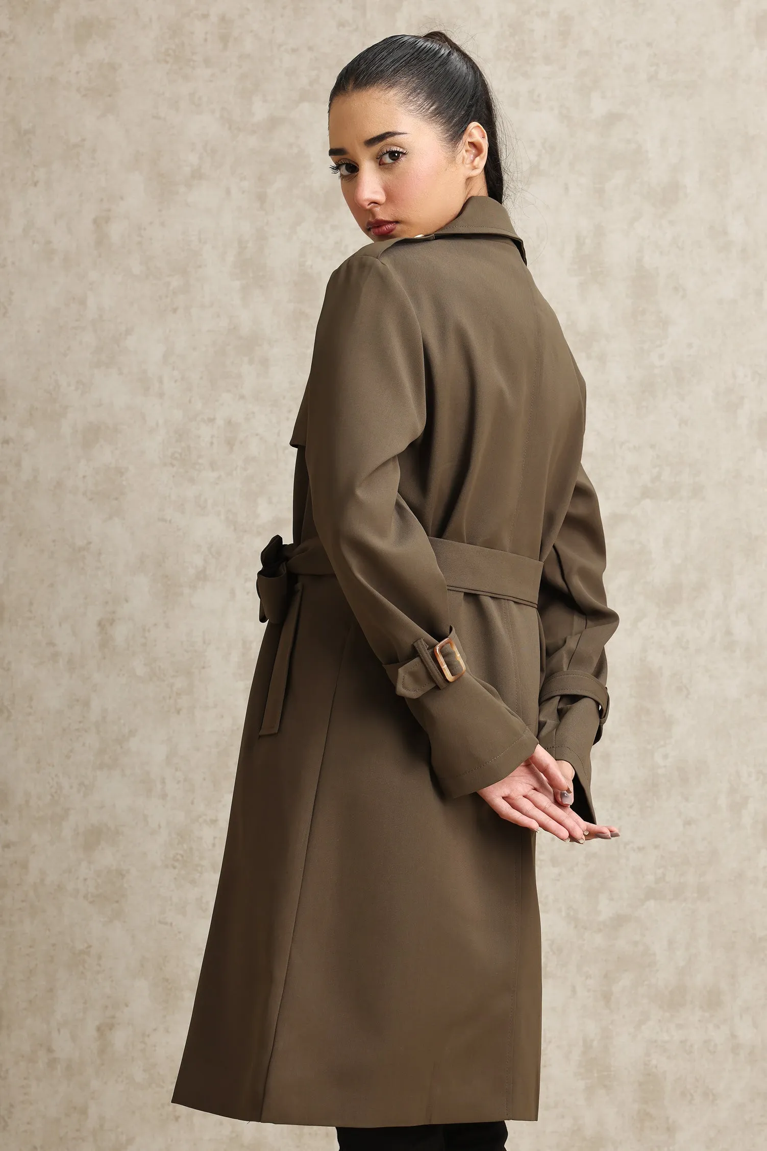 DOUBLE-BREASTED TRENCH COAT-COFFEE