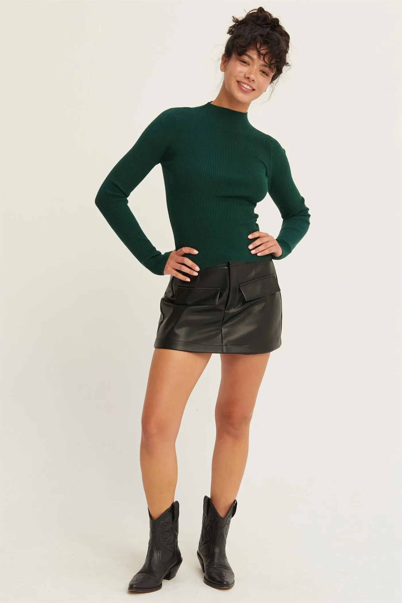 DZ24E948-RIBBED MOCK NECK LONG SLEEVE SWEATER TOP