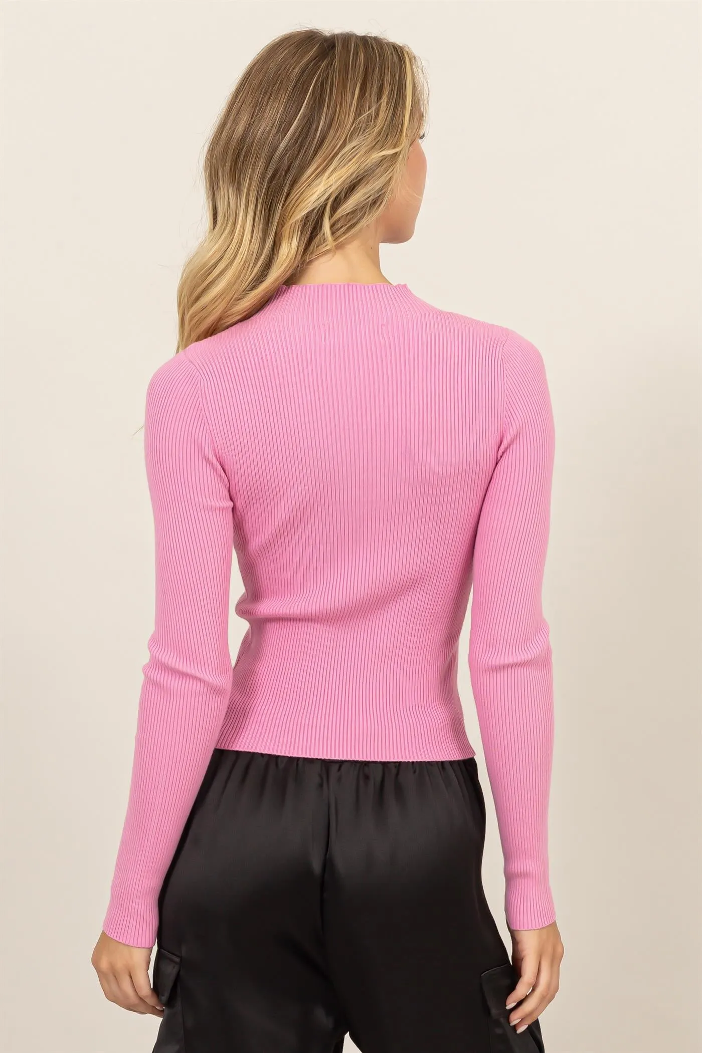 DZ24E948-RIBBED MOCK NECK LONG SLEEVE SWEATER TOP