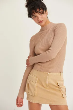 DZ24E948-RIBBED MOCK NECK LONG SLEEVE SWEATER TOP