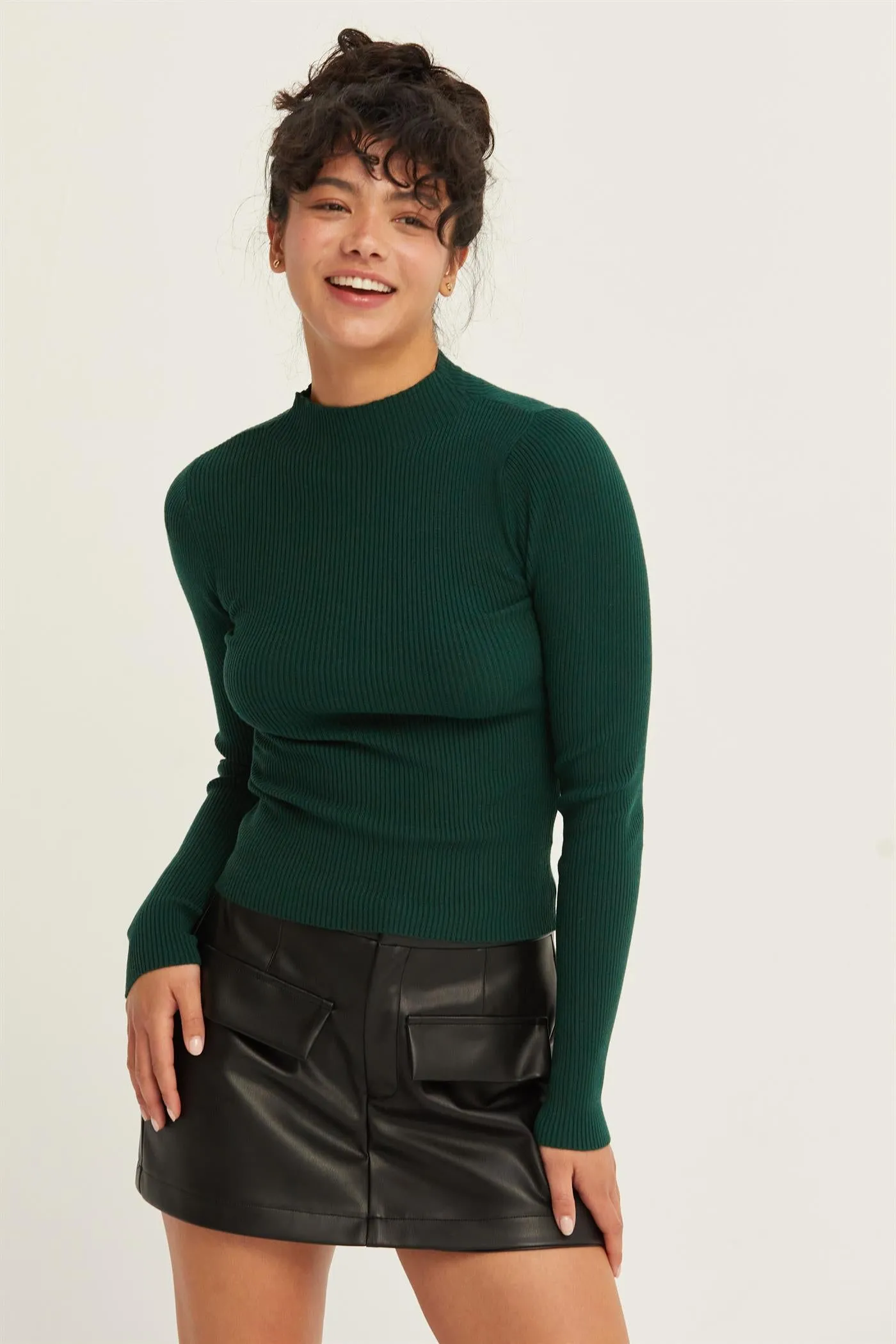 DZ24E948-RIBBED MOCK NECK LONG SLEEVE SWEATER TOP