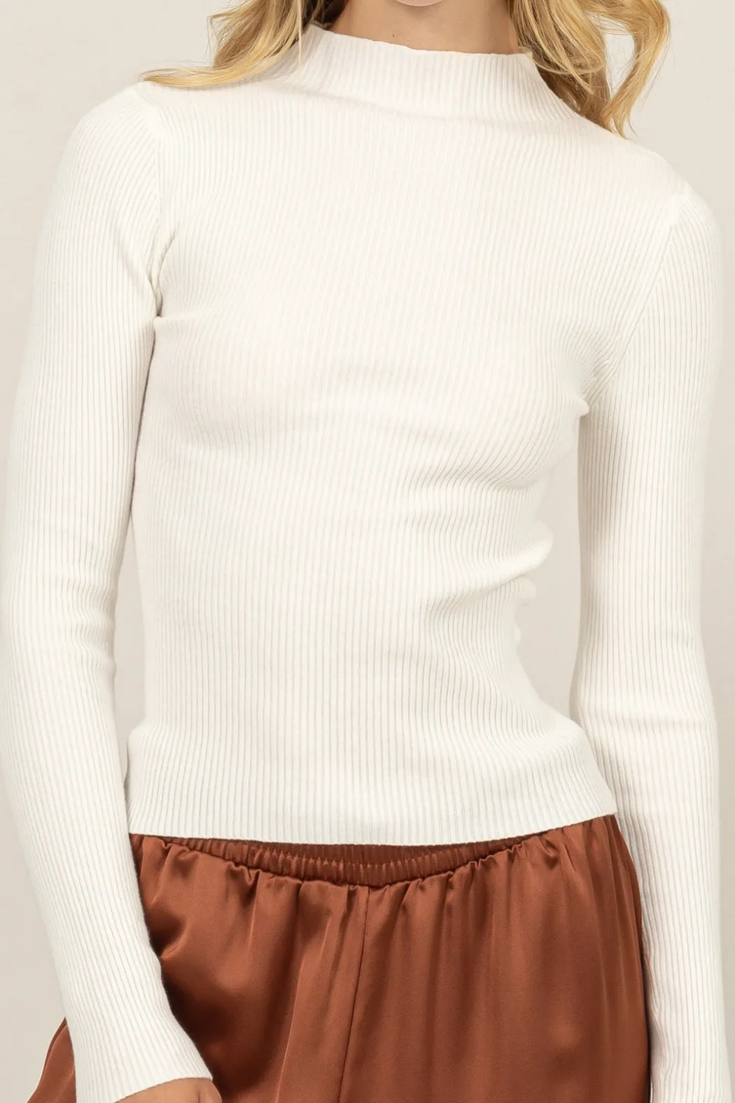 DZ24E948-RIBBED MOCK NECK LONG SLEEVE SWEATER TOP