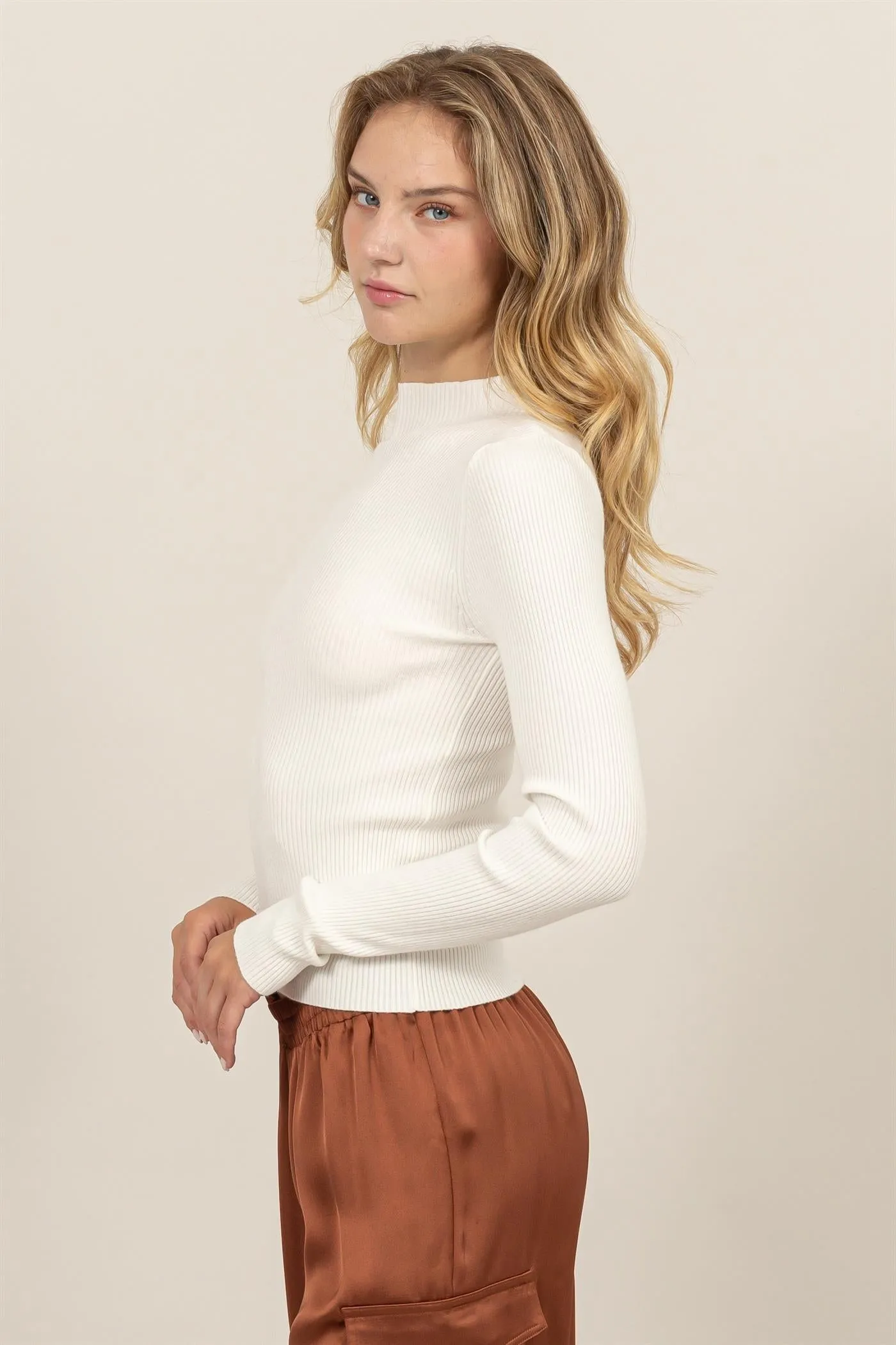 DZ24E948-RIBBED MOCK NECK LONG SLEEVE SWEATER TOP