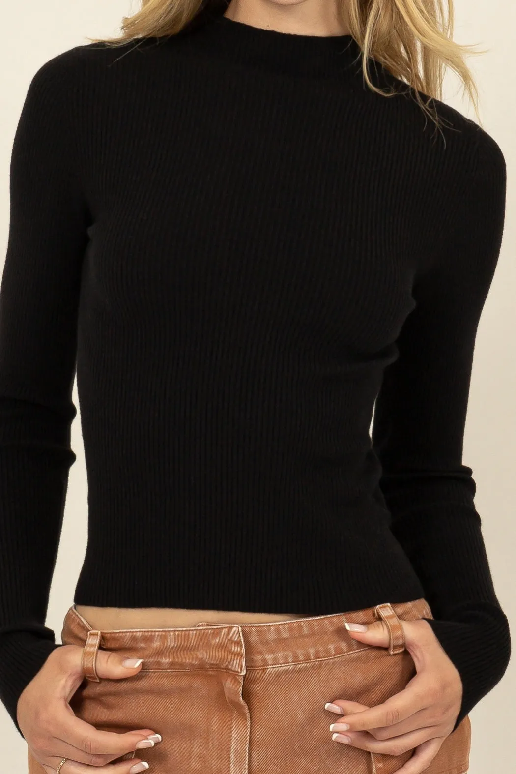 DZ24E948-RIBBED MOCK NECK LONG SLEEVE SWEATER TOP