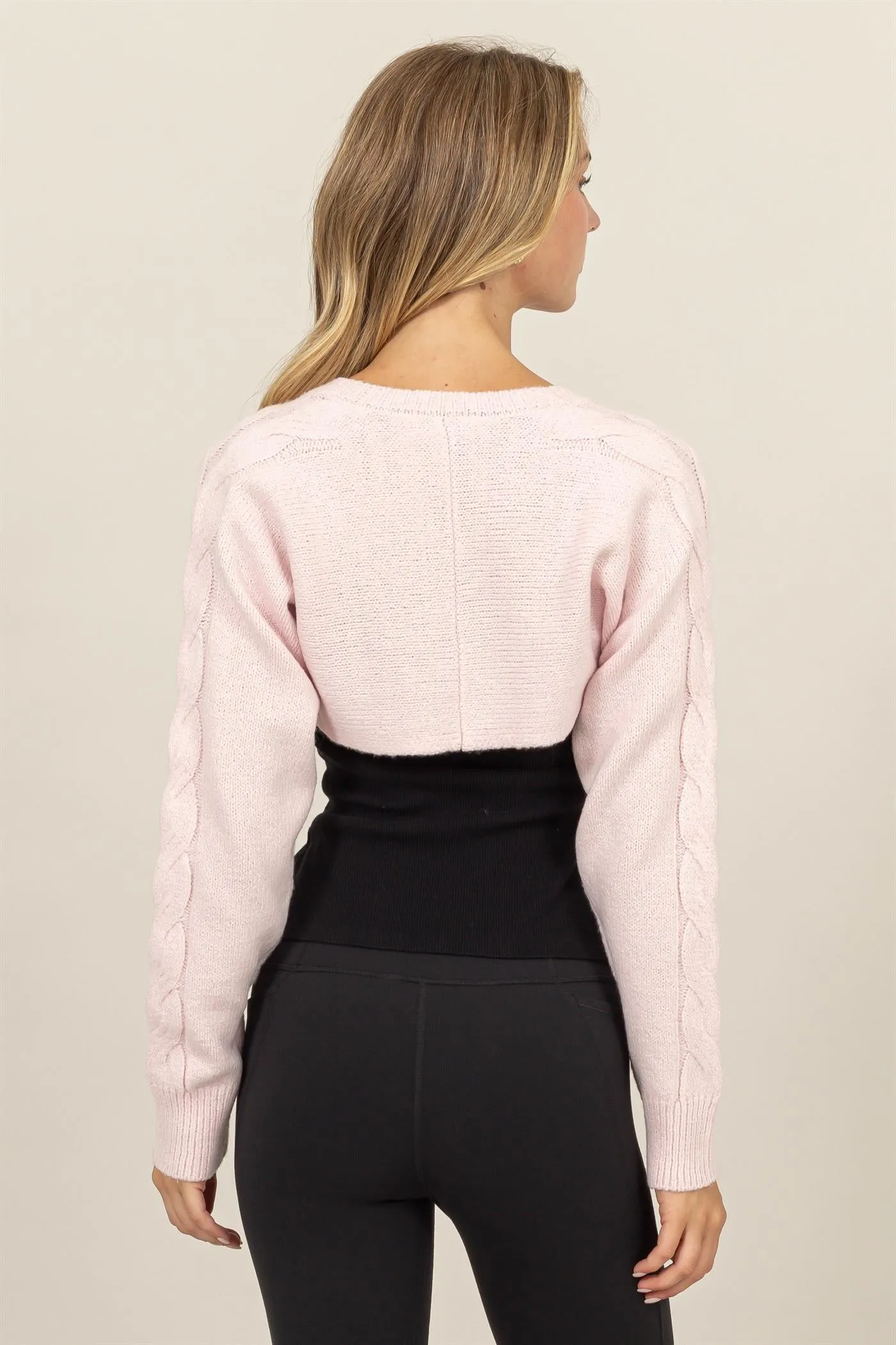 DZ24F560-Cable-knit Tie-front Shrug