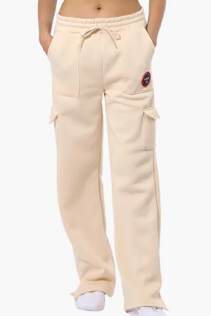 Fahrenheit Fleece Tie Waist Cargo Sweatpants - Cream