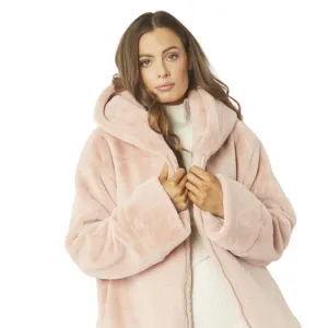 Faux Fur Hooded Jacket Powder Pink