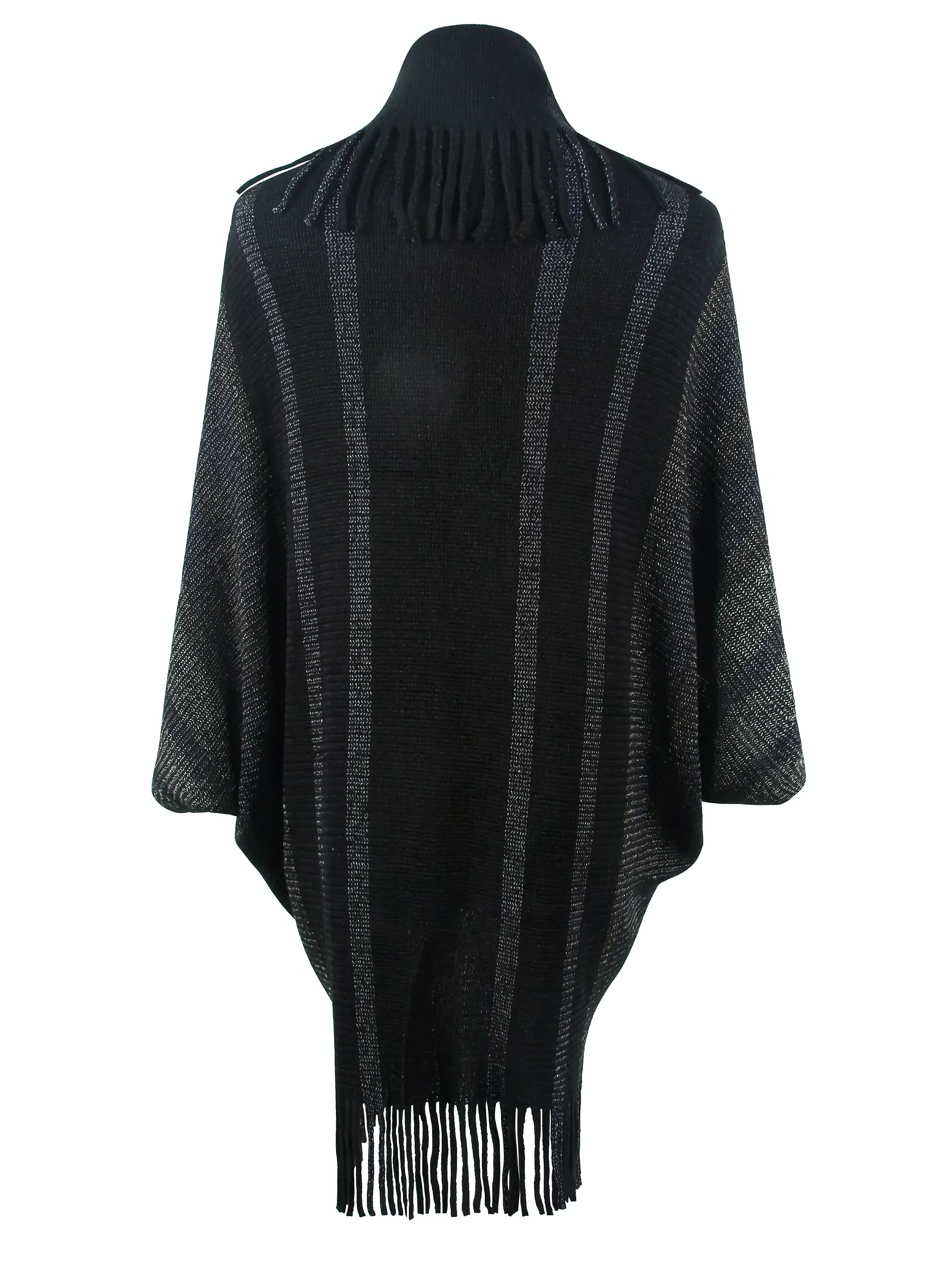 Fringe Detail Open Front Knitted Poncho