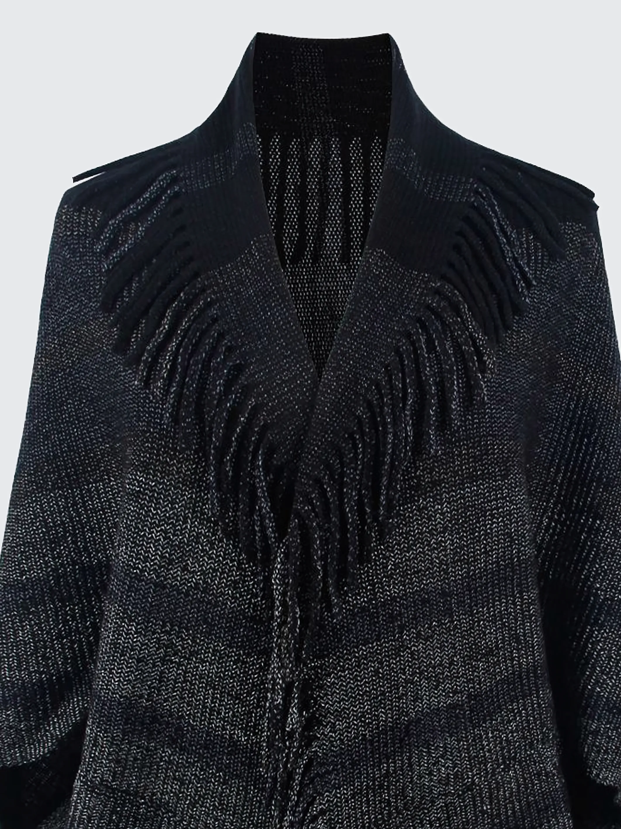 Fringe Detail Open Front Knitted Poncho