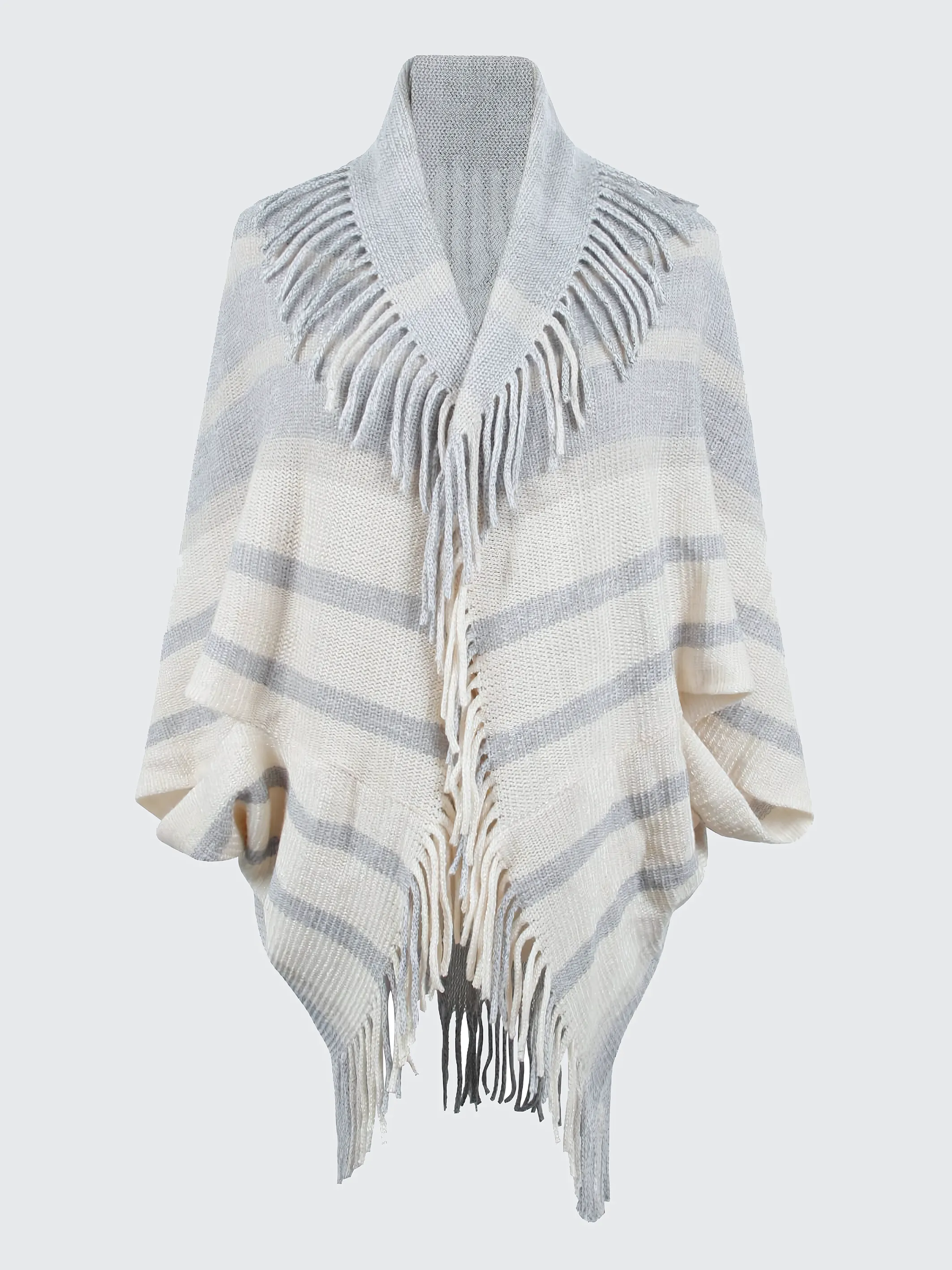 Fringe Detail Open Front Knitted Poncho