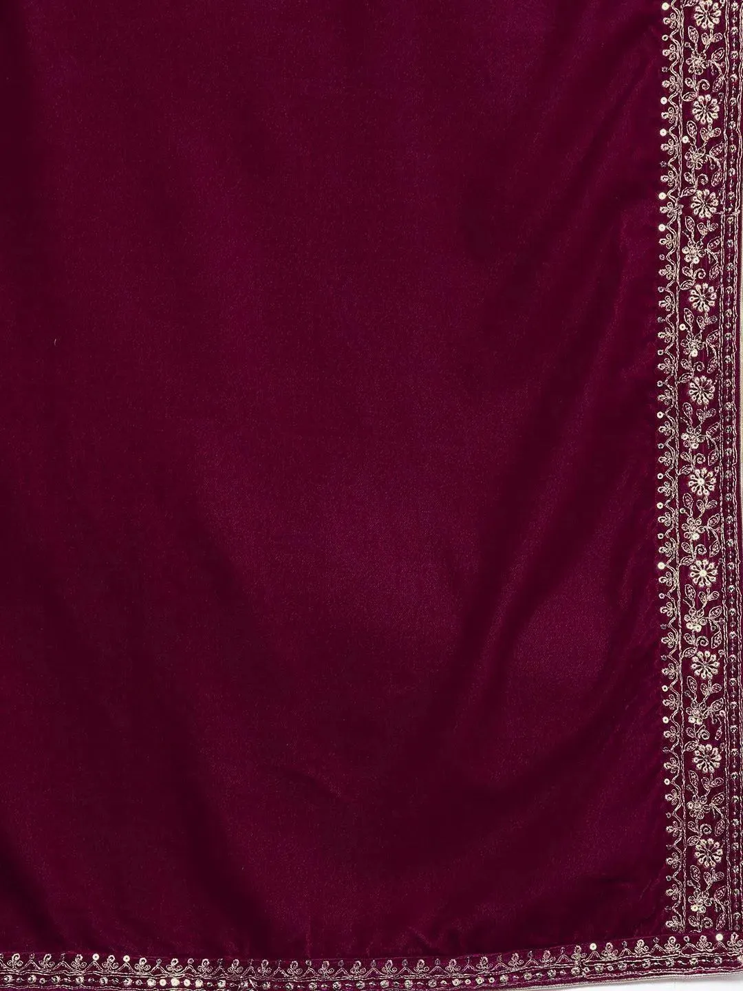 Fuschia Yoke Design Velvet A-Line Kurta With Palazzos & Dupatta