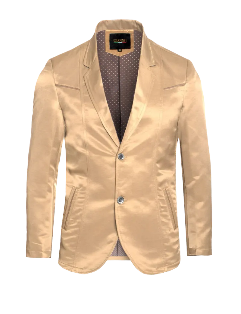 Giannii Men's Gold Shiny Satin Blazer Single Breast Slim-Fit