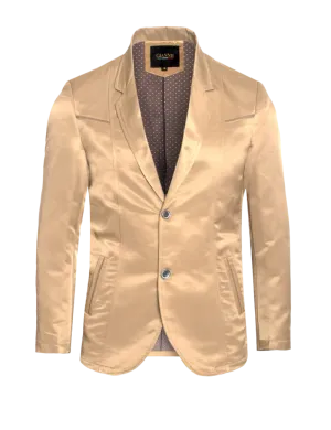 Giannii Men's Gold Shiny Satin Blazer Single Breast Slim-Fit