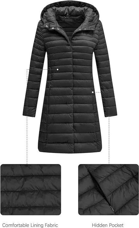 Giolshon Women's Quilted Lightweight Puffer Jacket,Long Padded Bubble Coat