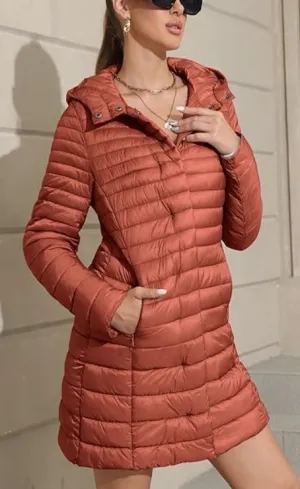 Giolshon Women's Quilted Lightweight Puffer Jacket,Long Padded Bubble Coat