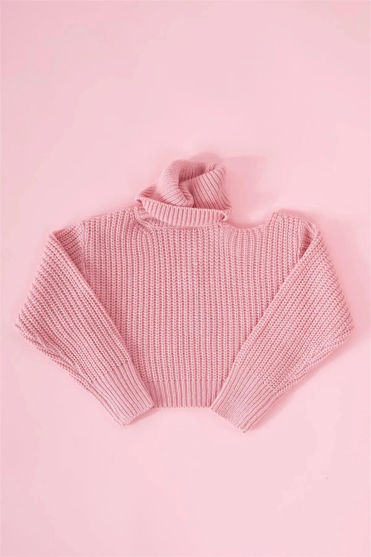 Girls Pink Cut-Out Shoulder Turtleneck Sweater /1-2-1-2