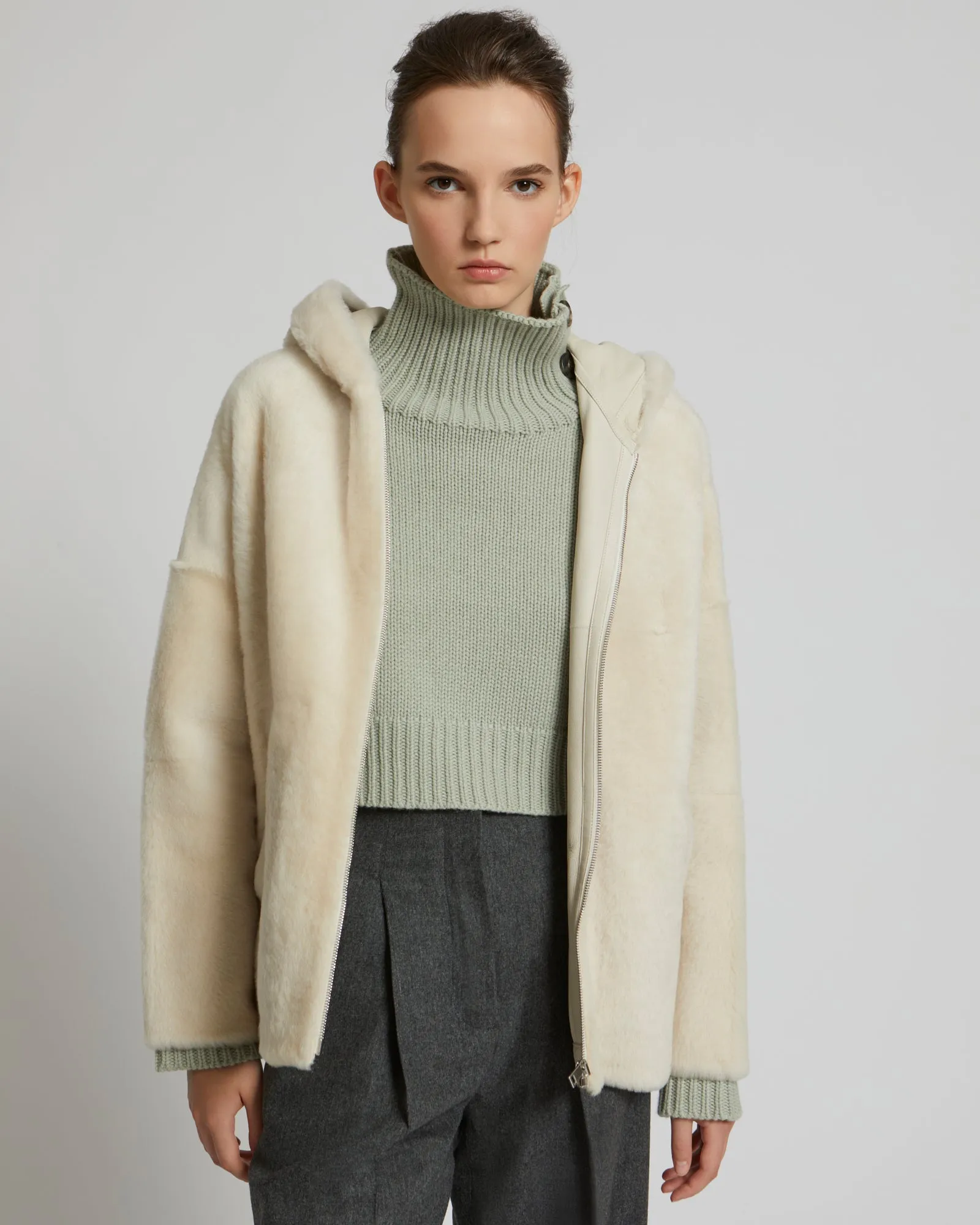 Hooded shearling jacket