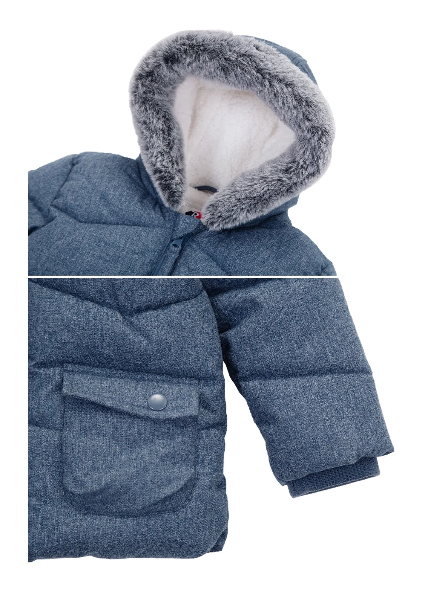 Infant Boys' Sherpa Lined Mini Fur Trim Hooded Puffer Jacket