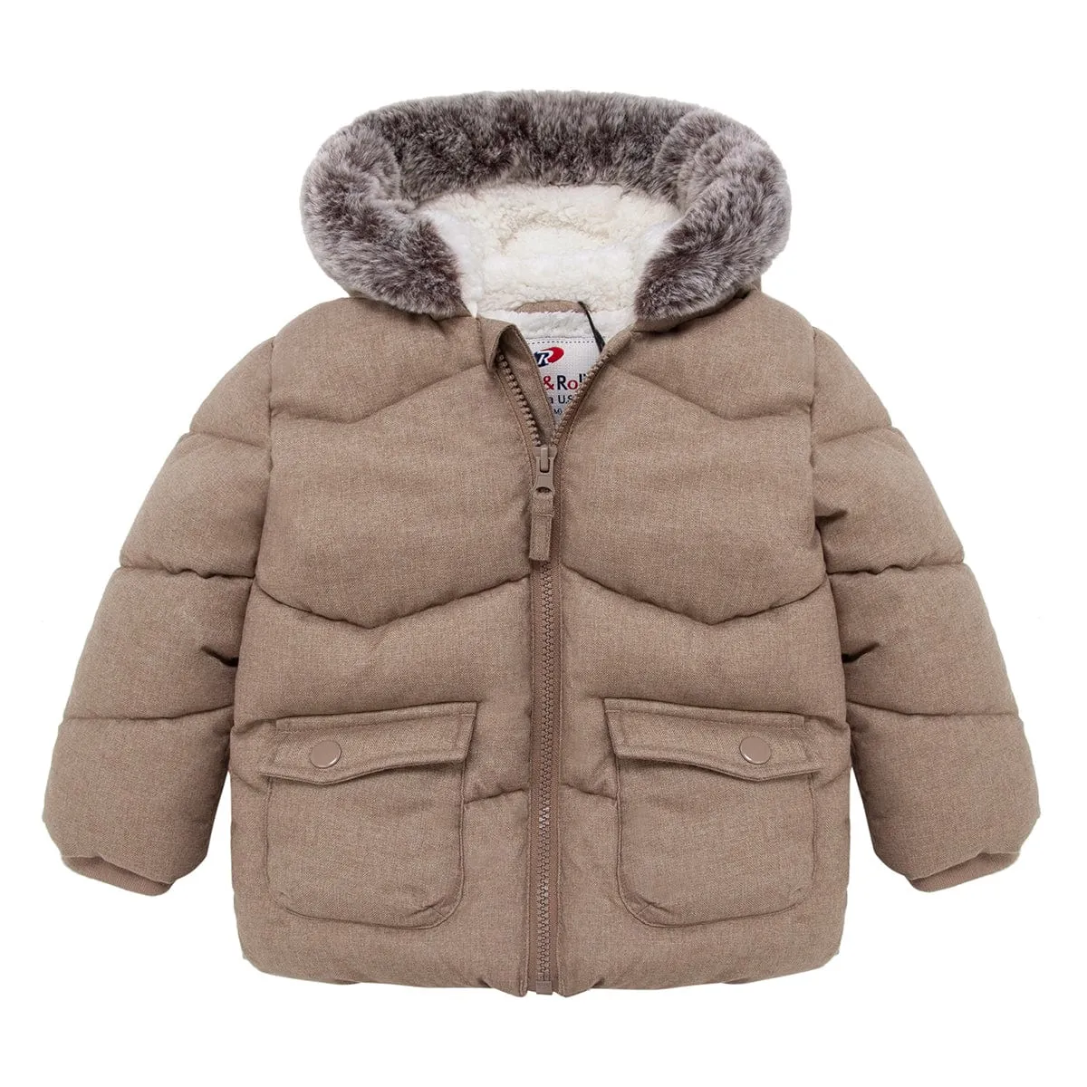 Infant Boys' Sherpa Lined Mini Fur Trim Hooded Puffer Jacket