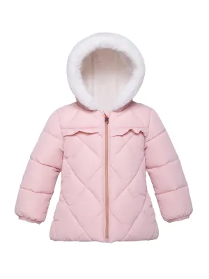 Infant Girls' Soft Mini Fur Lining Hooded Puffer Jacket