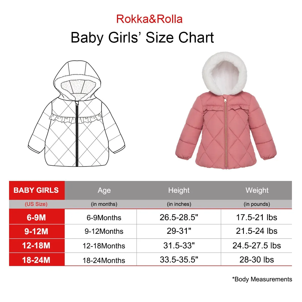 Infant Girls' Soft Mini Fur Lining Hooded Puffer Jacket