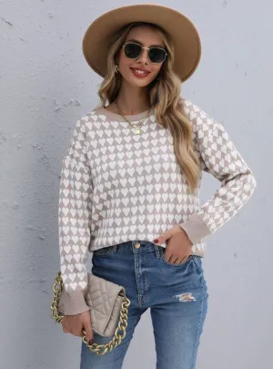 Jacquard Round Neck Pullover Sweater