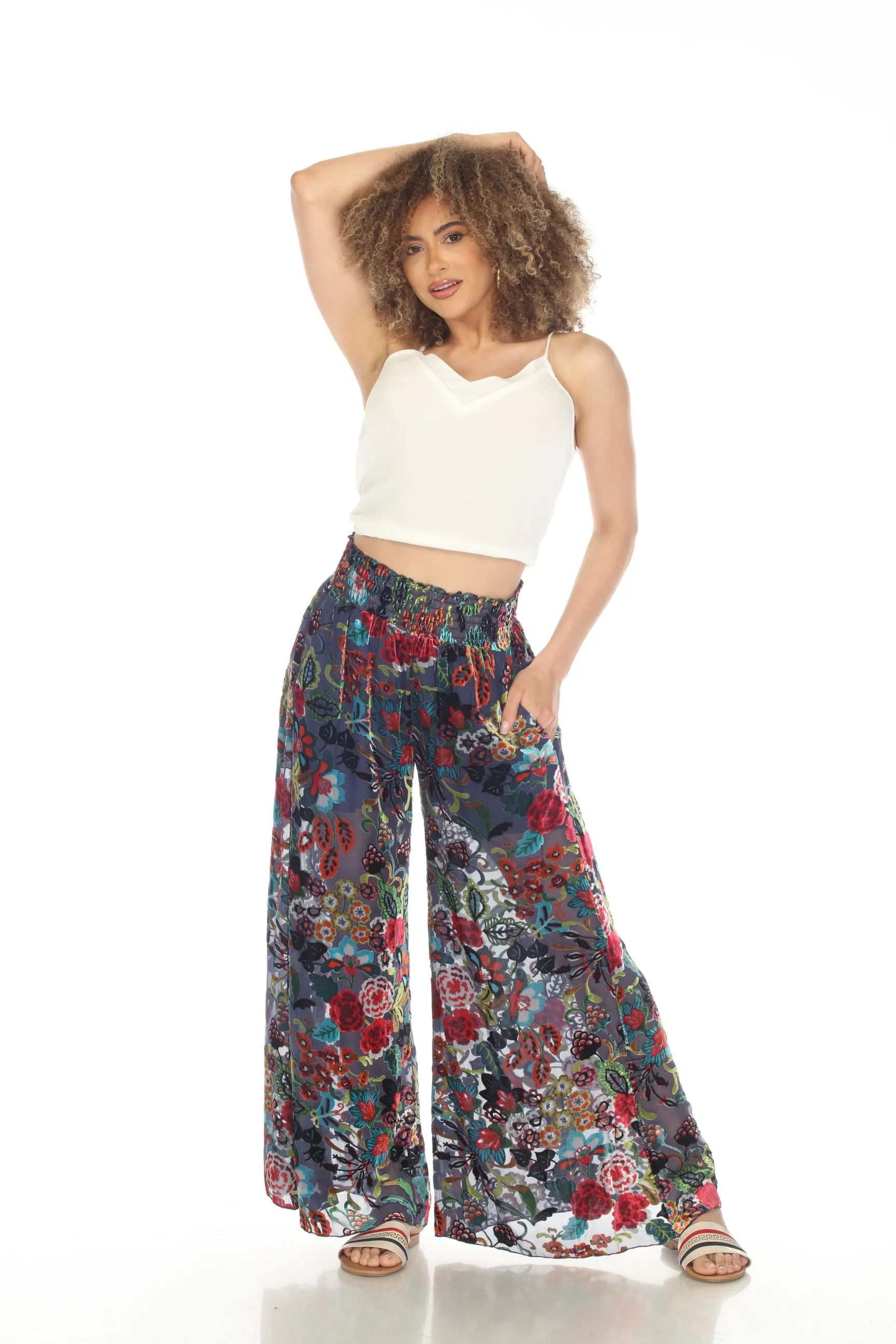 Johnny Was Minto Burnout Velvet Floral Rachel Palazzo Pants Boho Chic C63023AO