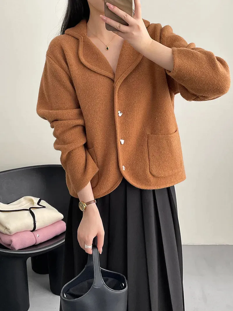 [Korean Style] Chic Heart Button Collared Pocket Cardigan