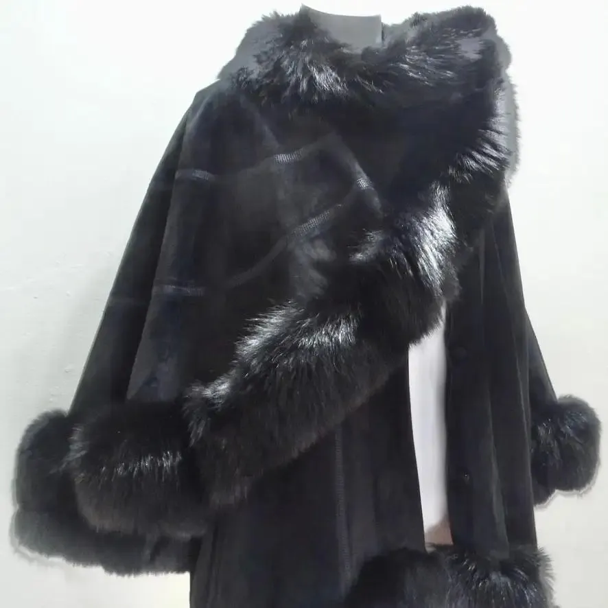 Lady Napoleon Black Fur Poncho Jacket