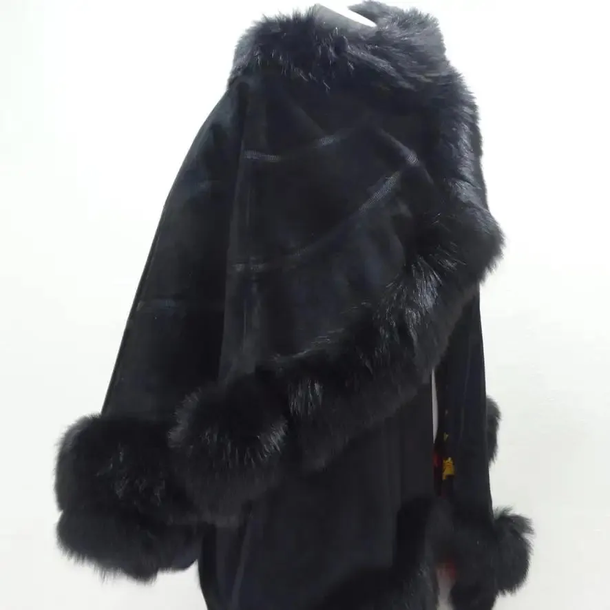 Lady Napoleon Black Fur Poncho Jacket