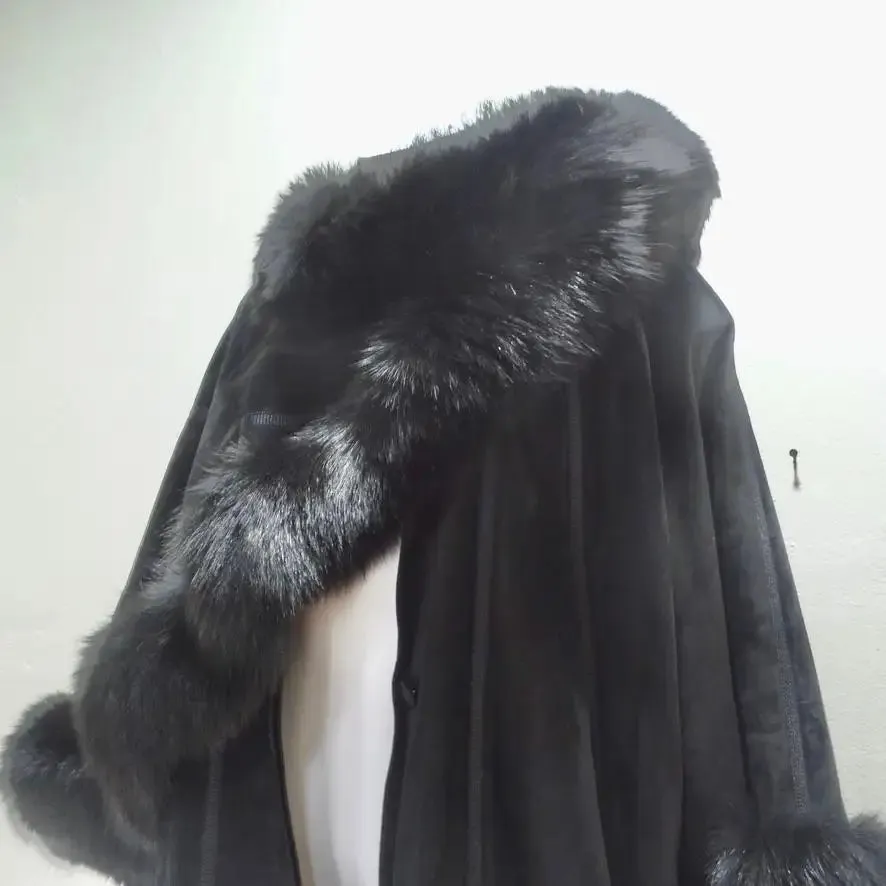 Lady Napoleon Black Fur Poncho Jacket