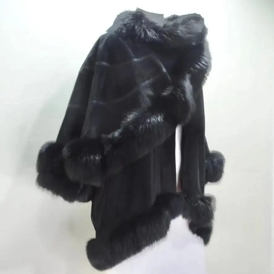 Lady Napoleon Black Fur Poncho Jacket