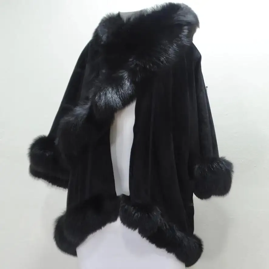 Lady Napoleon Black Fur Poncho Jacket