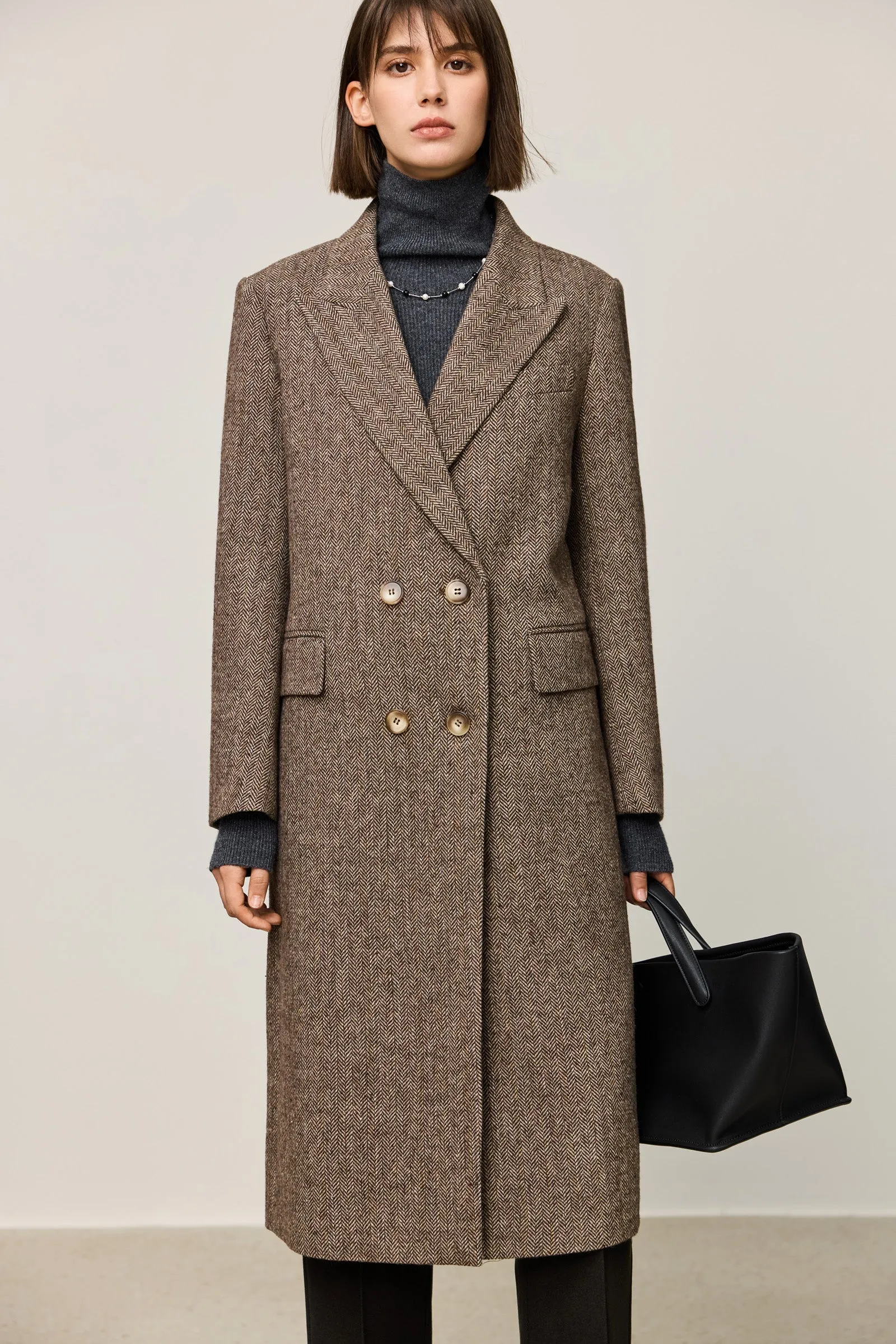 LILY Classic Wide-Shoulder Mid-Length Wool Coat