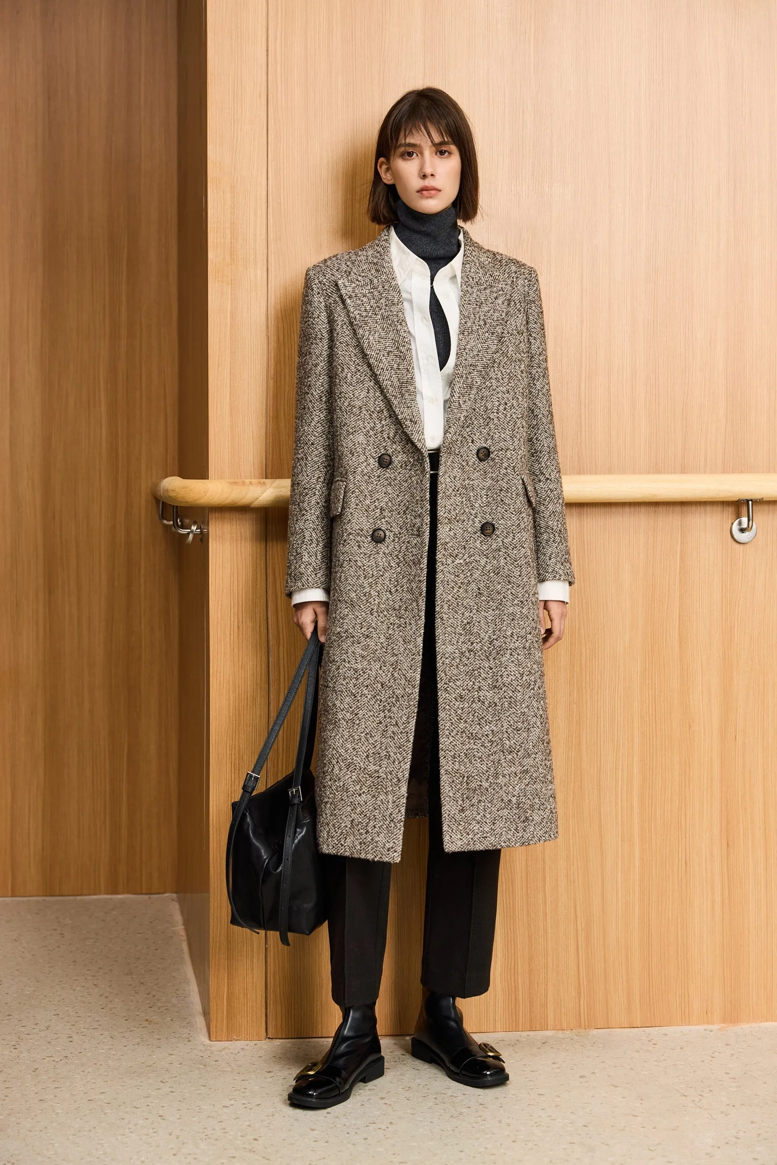 LILY Classic Wide-Shoulder Mid-Length Wool Coat