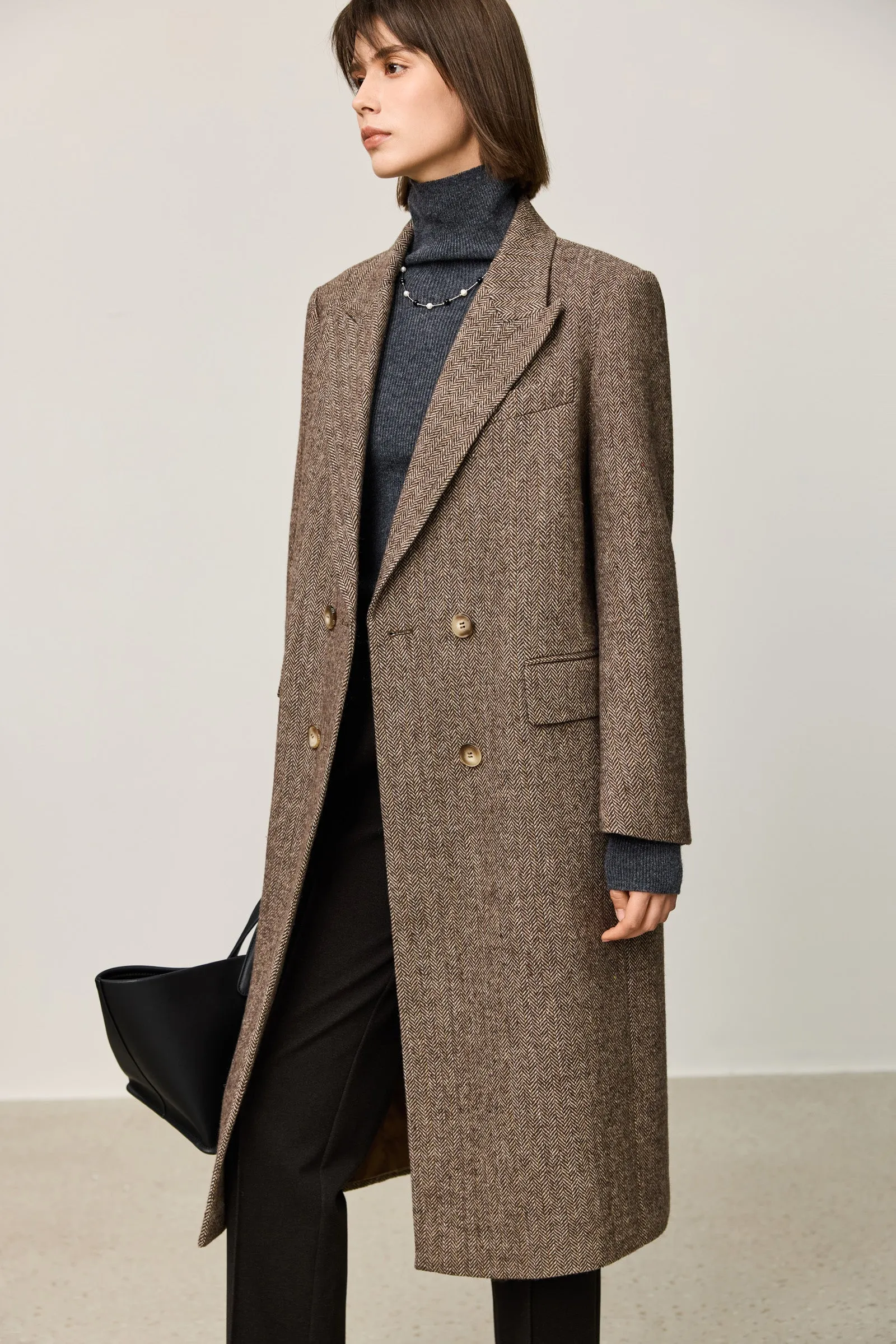 LILY Classic Wide-Shoulder Mid-Length Wool Coat