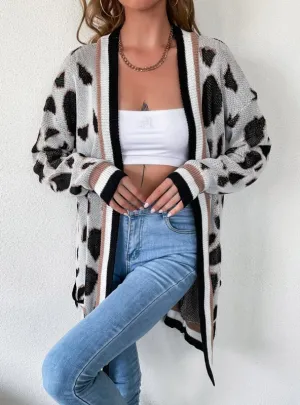 Long Leopard-print Cardigan Sweater Knitted Jacket