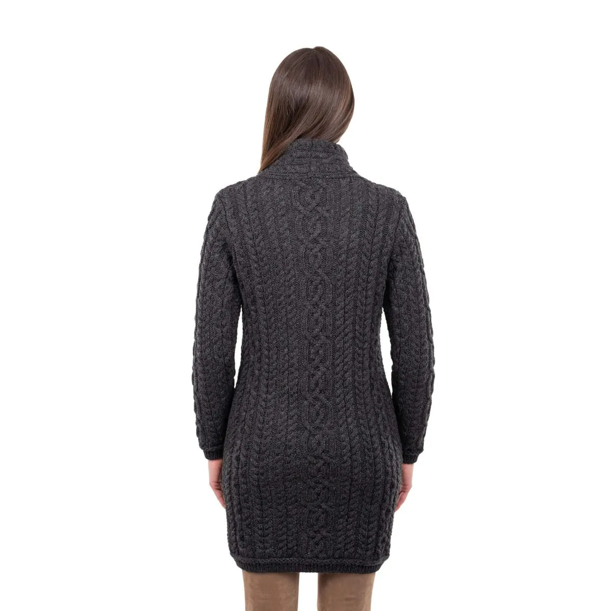 Long Merino Wool Aran Zipper Cardigan