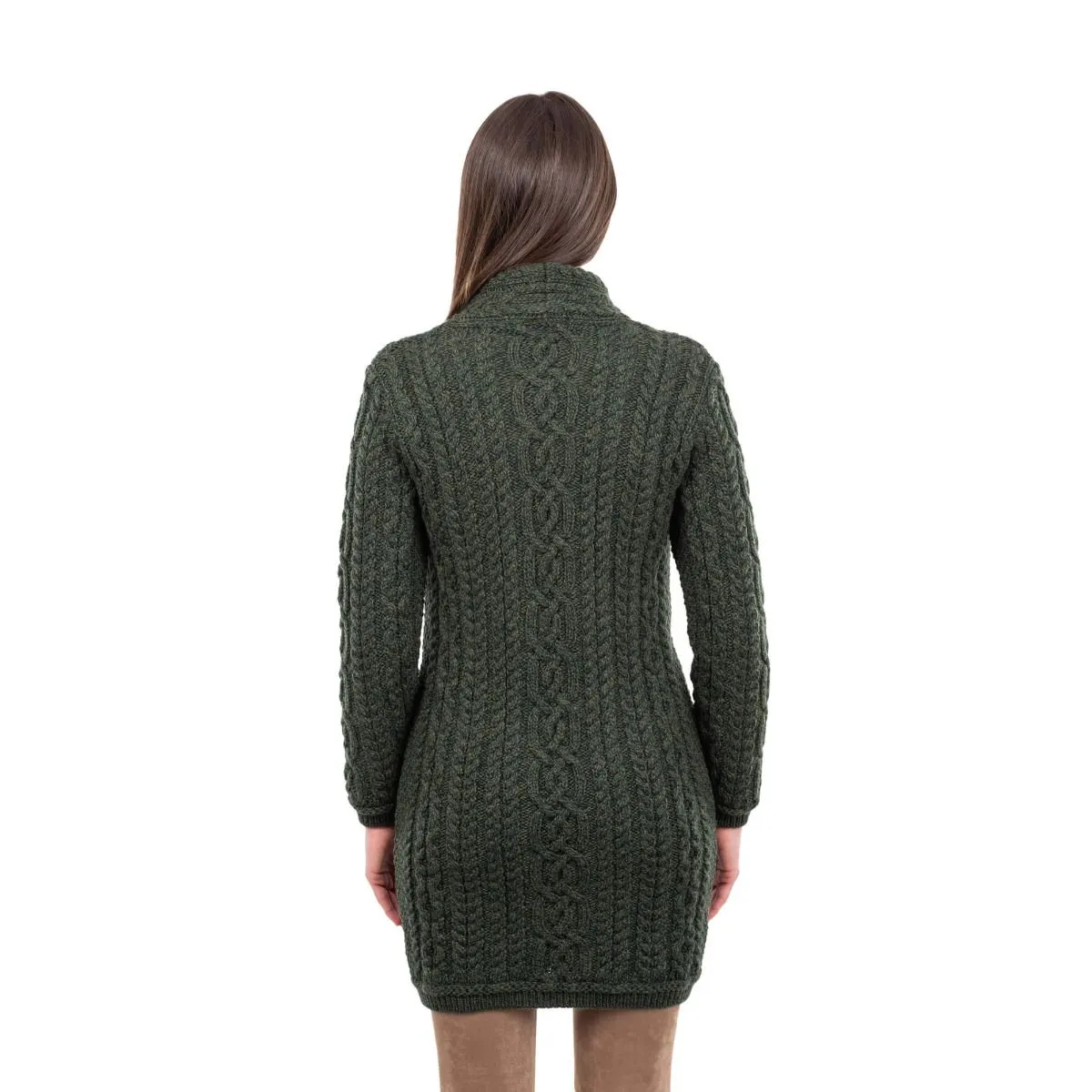 Long Merino Wool Aran Zipper Cardigan