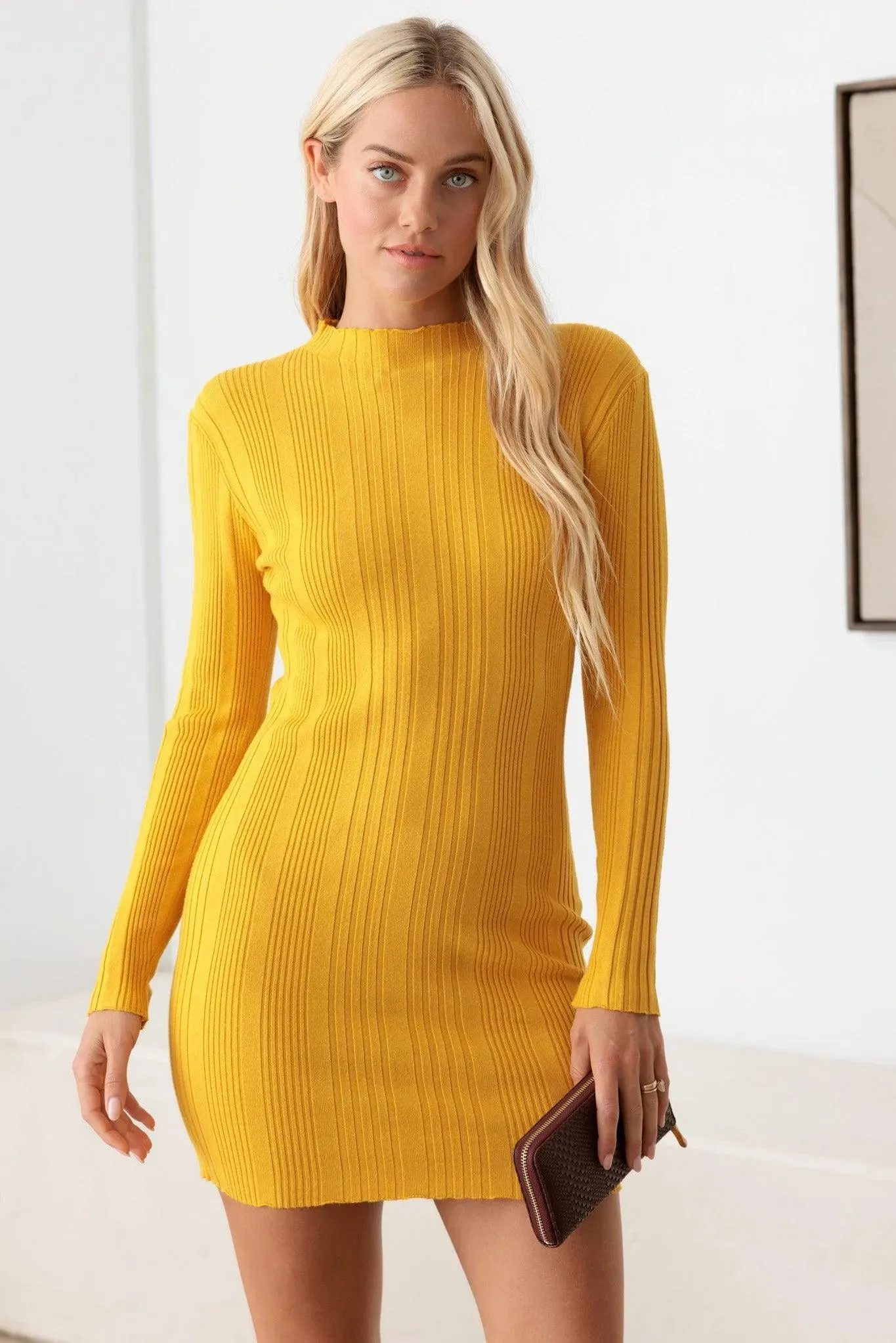 Long Sleeve Ribbed Mock Neck Mini Sweater Dress