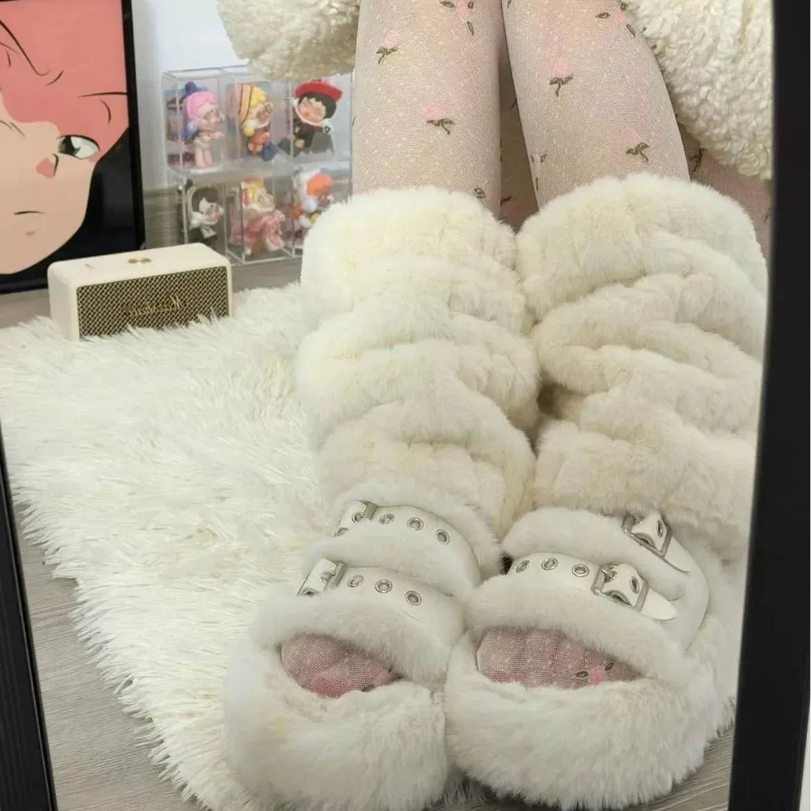 Luxurious Thick Imitation Mink Fur Leg Warmers for Women – Plush Mid-Length Socks to Keep You Warm and Stylish for Harajuku Parties