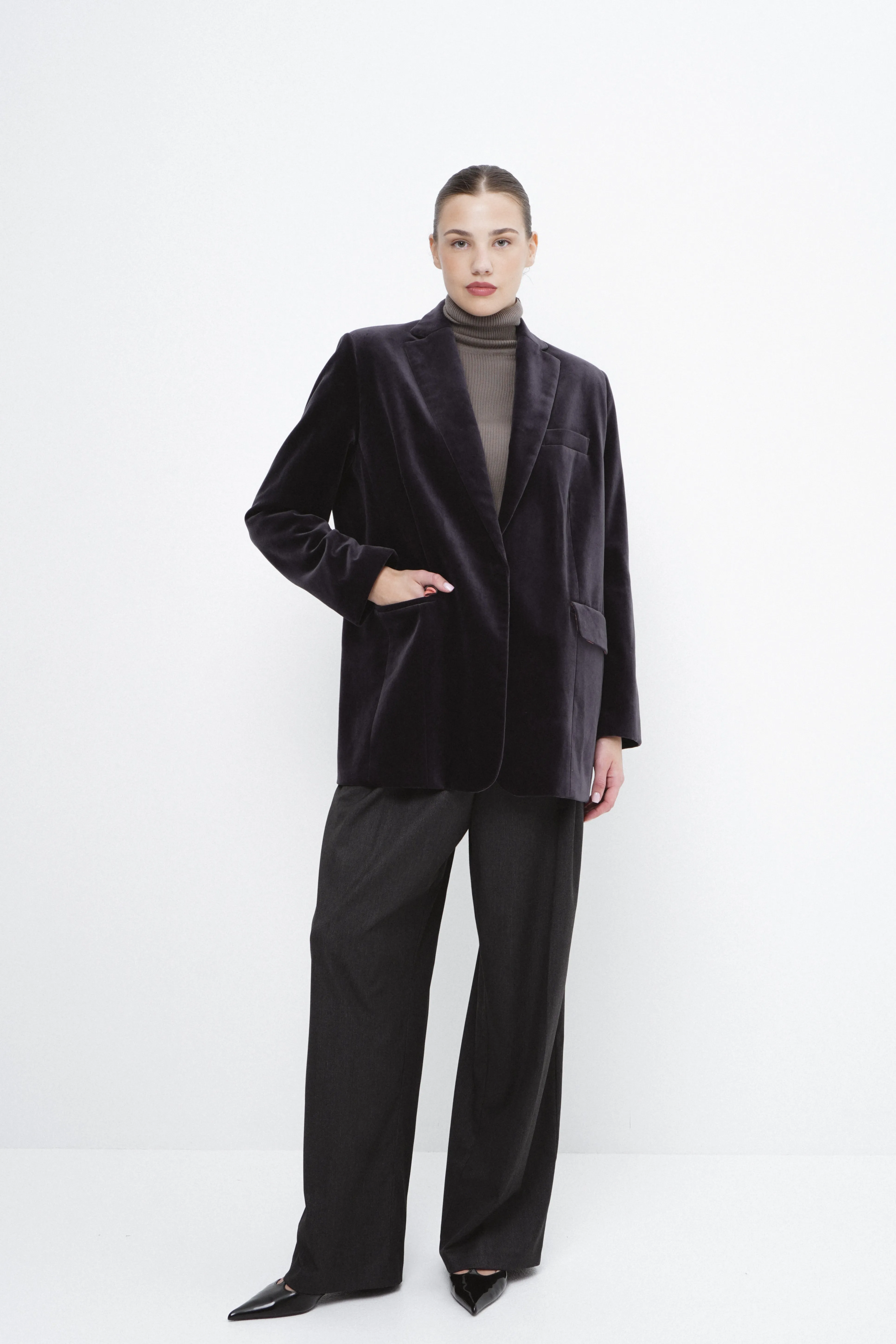 MADAGASCAR feather-trimmed cotton-velvet blazer