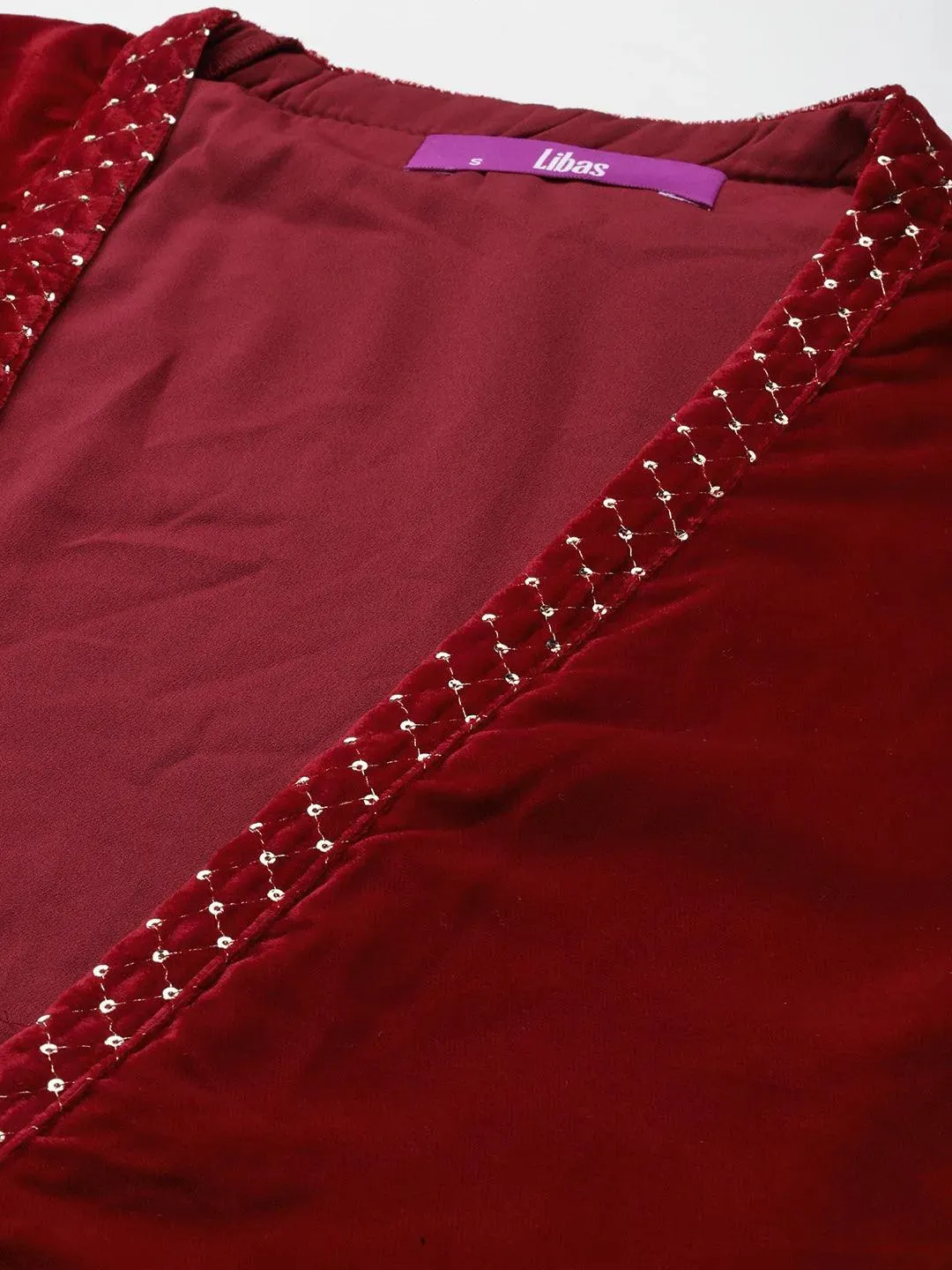 Maroon Embellished Polyester Co-Ords