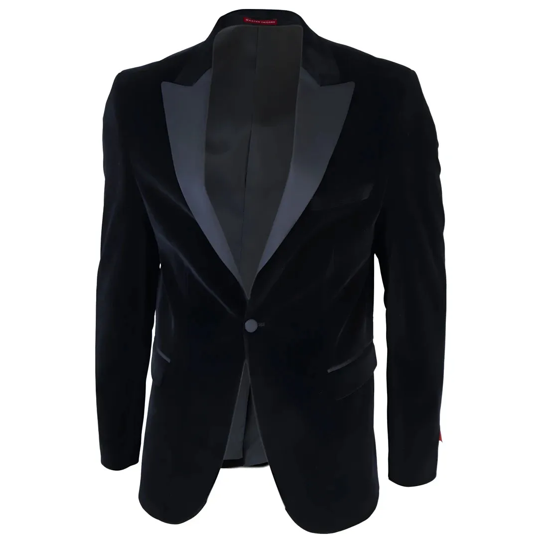 Men's Black Velvet Tux Blazer Satin Lapels Dinner Wedding Prom Black Tie