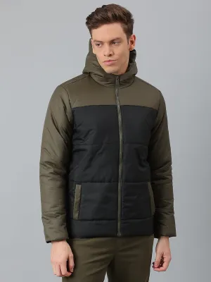 Men's Green Regular Fit Hooded Winterwear Puffer Jackets