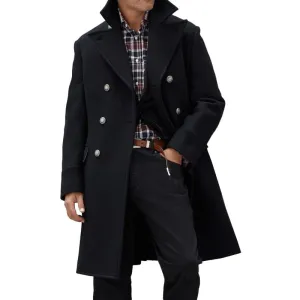 Men's Vintage Lapel Wool Blend Double-Breasted Mid-Length Coat 28292699M