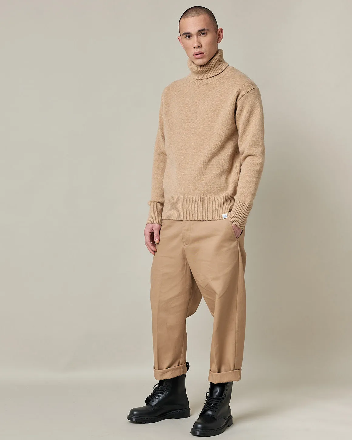 Merz B Schwanen Good Basics LOCT01 Merino Wool & Cashmere Relaxed Turtleneck Pullover - Toffee