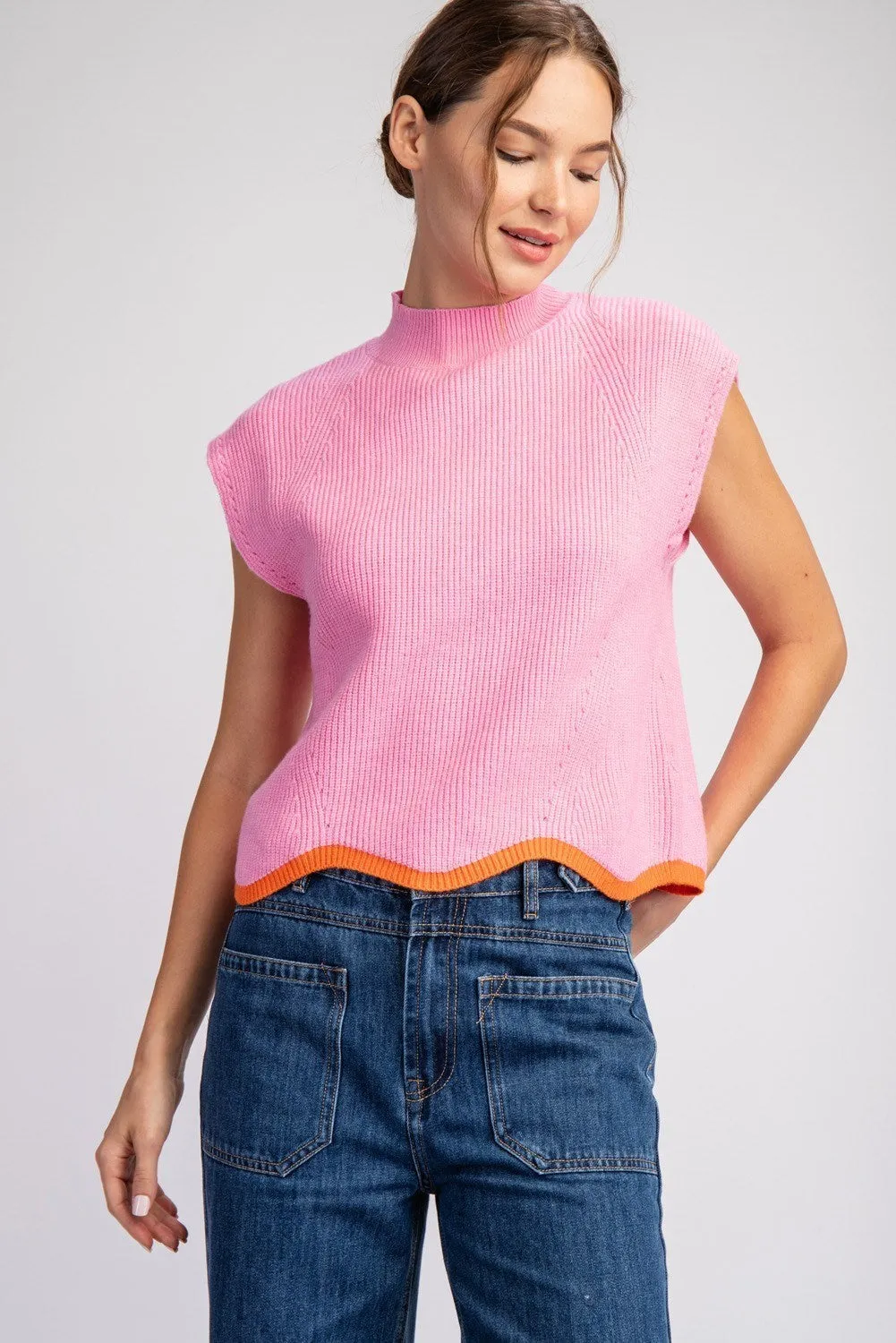 Mock Neck Short Sleeve Sweater