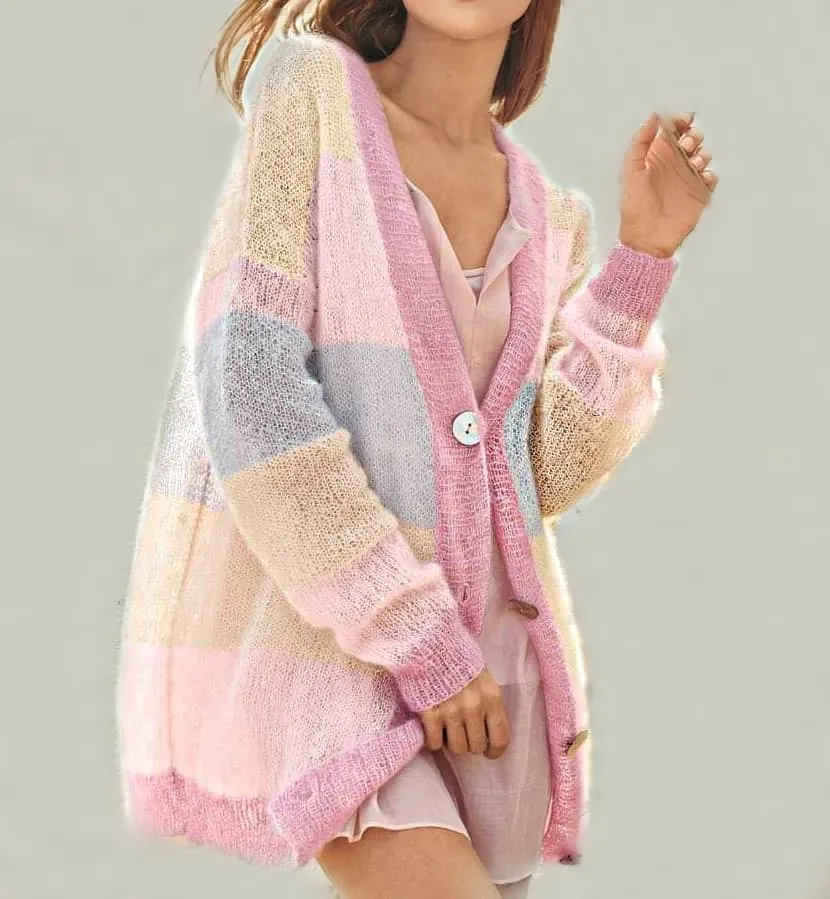 Multicolor Mohair Rainbow Mohair Boho Chic Oversized Cardigan