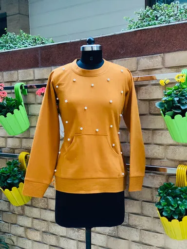 Mustard Sweatshirt With Pearls